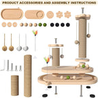 Cat Scratching Post, Sisal Cat Scratcher Post - 4-in-1 Cat Solid Wood Activity Center | Indoor Interactive Cat Toy with Trackball (Rolling), Feather Teaser, Hanging Balls & Natural Catnip Ball