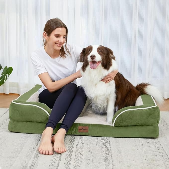 Comfort Expression Orthopedic Dog Beds for Large Sized Dog with Bolster | Waterproof Dog Couch Bed with Washable Cover & Non-Slip Bottom, Supportive Egg Crate Foam Large Pet Bed, 36x27 Inch
