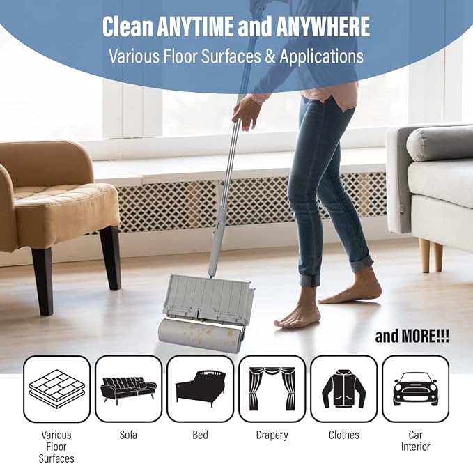Aegis Giant Pet & Home Lint Roller Pet Hair Large Lint Roller with Extendable Long Handle, 6.3” Width with 240 Adhesive Extra Sticky Sheets for Furniture Carpet Floor and Curtains