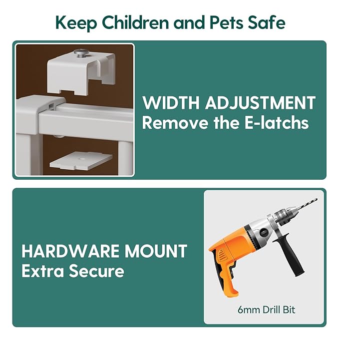 Babelio No Bottom Bar Baby Gate, 28" H x 26-43" W, Black | Easy Install| One-handed Opening| Auto-close| Drill Needed Indoor Safety Dog/Pet Gate for Stairs, Hallways & Doorways