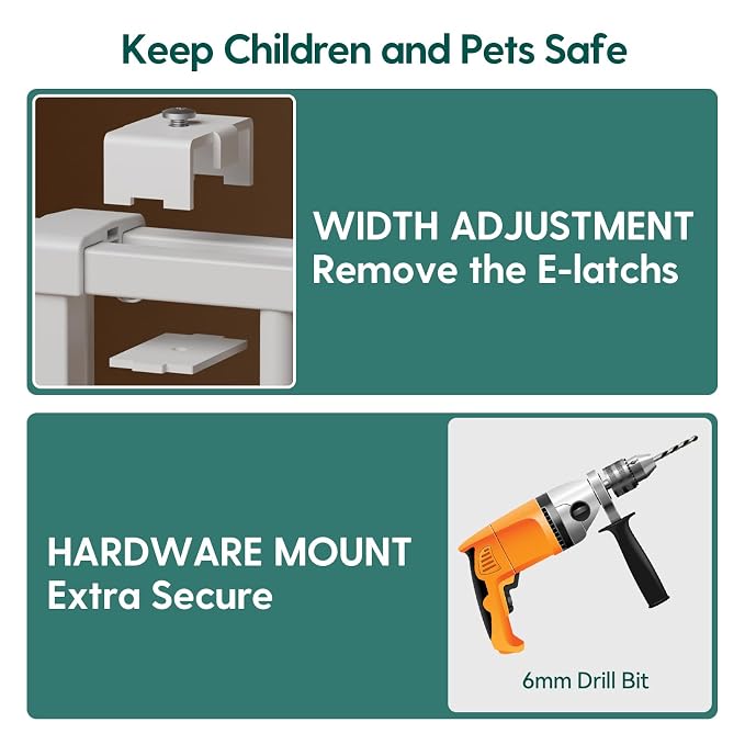 Babelio Baby Gate for Stairs & Doorways, 26-43" W 34" H Extra Tall| No Bottom Bar| Easy Installation| One-handed Operation| Auto-close| Hardware Mount (Drill Needed) Safety Dog/Pet Gate Indoor (White) | Easy Install| One-handed Opening| Auto-close| Dri...