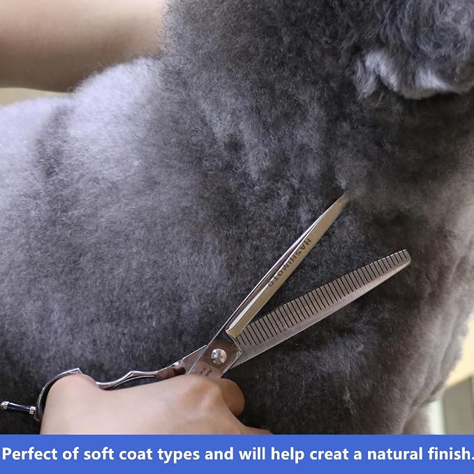 HASHIMOTO Straight Fluffer Scissors for Dog Grooming, 42 Teeth, 7.0 inch. | 50% Thinning Rate, Light Weight, Remove Bulk Quickly While Leaving a Natural Finish for Groomers. 440C Stainless Steel