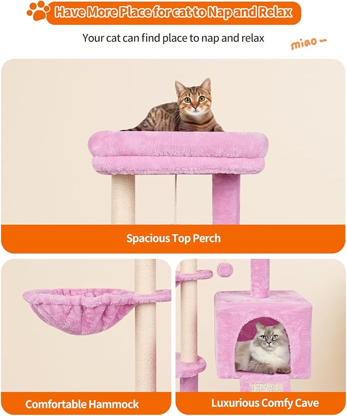FISH&NAP Cute Cat Tree Kitten Cat Tower for Indoor Cat Condo Sisal Scratching Posts with Jump Platform Cat Furniture Activity Center Play House Pink | FISH&NAP For Indoor with Jump Platform Activity Center Pink