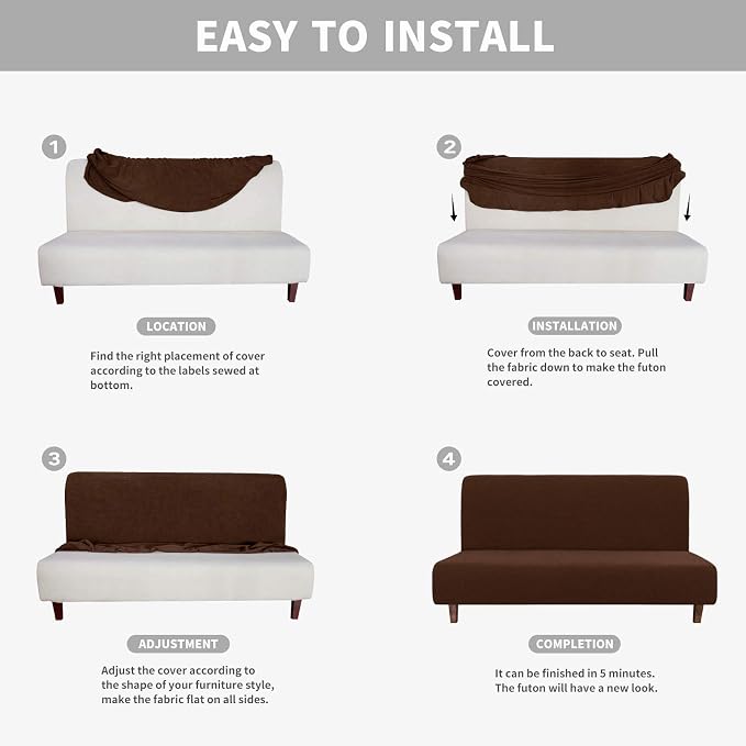 Easy-Going 100% Waterproof Futon Cover, Stretch Futon Slipcover Medium | Dual Waterproof Armless Futon Couch Cover, Leakproof Sofa Bed Furniture Protector for Kids Pets Dog Cat, Coffee