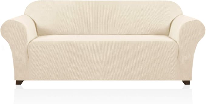 Stretch Couch Covers for 3 Cushion Sofa, 1-Piece Spandex Jacquard Fabric Sofa Slipcover,Non Slip Universal Sofa Cover, Pet Dog Cat Proof Furniture Protector(Sofa 74" - 88", Biscotti Beige)