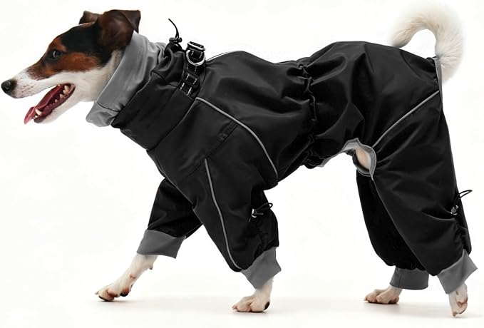 Lelepet Waterproof Dog Raincoat, Hooded Dog Rain Jacket, Full Body Coverage | Adjustable Full-Body Dog Rain Coat, Built-in Collar and D-ring, Snowproof & Windproof Rain Jacket, Reflective Stripe