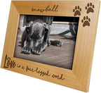 Love is a Four-Legged Word Wood Engraved Pet Picture Frame with Glass, Dog & Cat Picture Frame, Paw Print, Pet Memorial & Lover Gift (4x6 Landscape Custom)