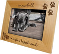 Love is a Four-Legged Word Wood Engraved Pet Picture Frame with Glass, Dog & Cat Picture Frame, Paw Print, Pet Memorial & Lover Gift (5x7 Landscape Custom)