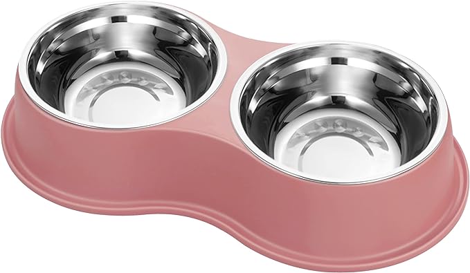 Epetslove Stainless Steel Dog Bowls Double Non-Slip Dog Water and Food Bowl | Pet Feeder Bowls, Dog Dishes, Raised Feeding Design, Double Bowls Set, For Puppies, Medium Dogs and Cats, Outdoor / Indoor
