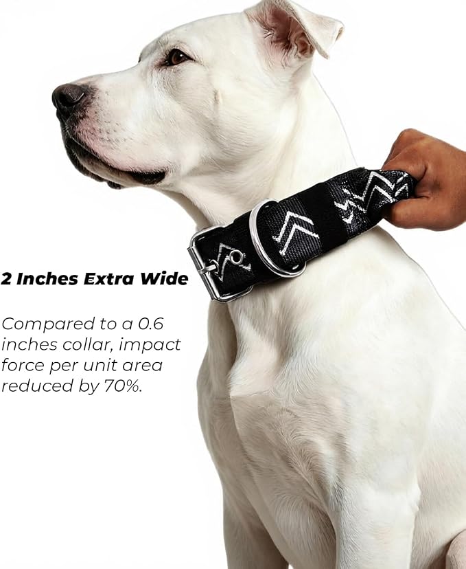Dog Collar for Large Dogs,2 in Wide Heavy Duty,Pressure-Relief Padded, E-L | Professional Protection for Large and Giant Breeds,Handle for Control,Stainless Steel Buckle Ultra Safety,23-26 in
