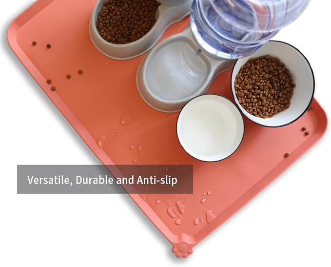 Hoki Found X-Large Silicone Pet Feeding Mats - Non Slip, Waterproof Food & Drink Mats for Dogs, Cats & Carpet - Burnt Coral