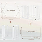 Metal Freestanding Dog Gate with Door, Extra Wide 121", 31" Height Foldable for Doorways, Tall Fence Indoor Pet Barrier for Stairs Hallways, 6 Panels, White
