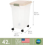 IRIS USA Dog Food Storage Container, Up to 40 lbs, Almond, Made in USA | Wheels for Mobility, Airtight Seal, BPA-Free, Best for Bird Seed, Cat food, Cat Litter, Chicken Feed, Pellets