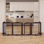 unipaws 132" Extra Wide Dog Gate and Pet Playpen with Walk Through Door | Free Standing Tall Dog Fence, Barriers for Home, Use as Indoor Dogs Cats Pen, Rabbit Pen, Espresso