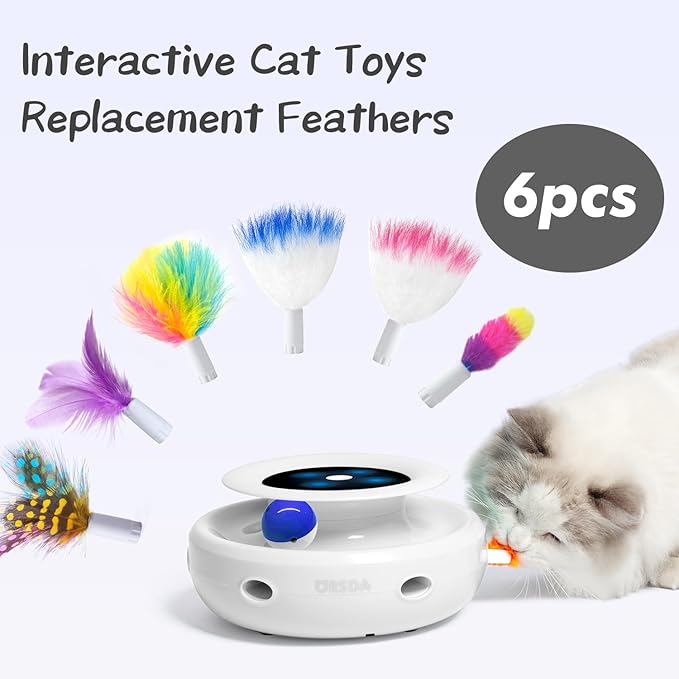 ORSDA 6PCS Feathers Replacement and Soft Furry Accessories ONLY Fits Cat Toys, Interactive Toys for Indoor Cats-NOT fits for Other Brand Toys