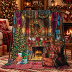 Neasow Christmas Throw Blanket, Christmas Eve Fireplace Tree and Puppy Design Soft Fuzzy Cozy Flannel Blanket Gift for Family and Friends Home Sofa Couch Chair Decorative 50x60 Inch - Image 2