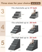 Aodisman Dog Stairs for High Beds,5 Step Pet Ramp for Dogs and Cats,22.4" H | High-density foam dog steps for beds and window sills, with a non-slip bottom for puppy and older cat,comfortable,Grey