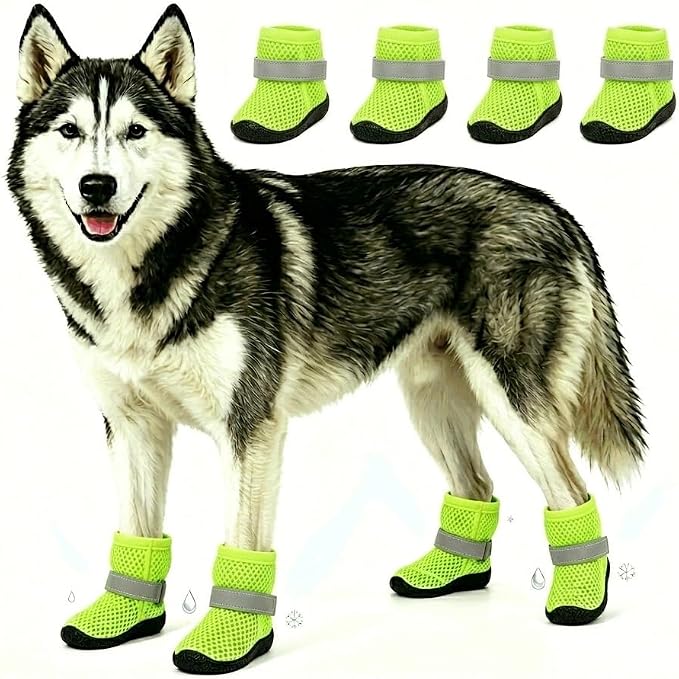 Breathable Mesh Dog Shoes Summer Anti-Scald Paw Protector Boots, Reflective Adjustable Non Slip Pet Footwear for Small Dogs Puppy Cats Hot Pavement Outdoor Walking (Light Green, X)