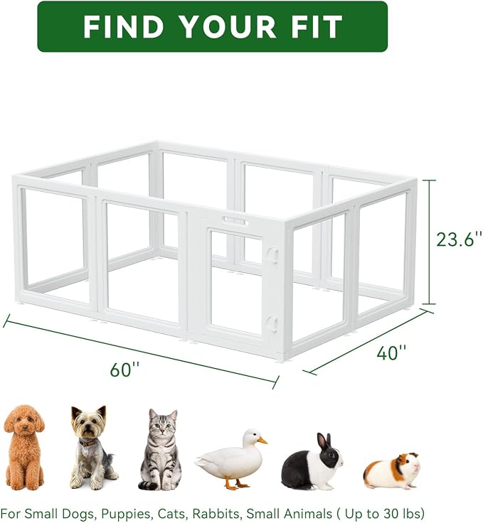 EVERFRONT Clear Acrylic Dog Playpen - Clear Dog Play Pen - Easy Assemble Acrylic Dog Playpen - Puppy Playpen, Cat Playpen, Small Animal Playpen, Dog Play Pen Indoors (24", 10-Pack)