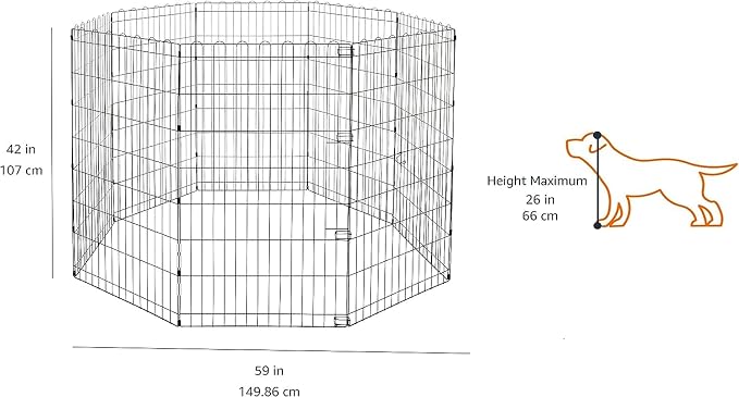 Amazon Basics Foldable Octagonal Metal Exercise Dog Playpen, Indoor/Outdoor, No Door, 8 Connected Panels, Large, 42 Inches Height, Black