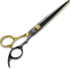 7'' Professional Straight Dog Grooming Scissors with Decorative Screw Sharp and Durable Black and Gold 440C Stainless Steel Dog Shears Easy Use for Groomers and Home user.