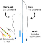 Magnetic Catch Wand V2 (Max 40") Cat Toy - Interactive Telescoping Wand for Indoor Cats and Kittens, Stronger Magnetic Catch, Durable Paracord, Ergonomic Handle, 3 Toy Attachments, (Max 40")