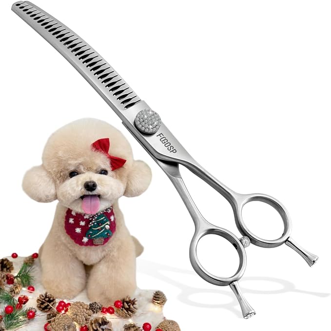 7.0'' Curved Chunkers Shears for Dog Grooming Professional Magic Grooming Scissors with Big Artificial Diamonds 30 Teeth for Large Dogs(7.0 in, Curved Chunkers)