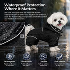 LOVELONGLONG Waterproof Dog Raincoat with Removable Hood – Outdoor Full Body Dog Jacket, Windproof Snowproof Shell Suit – All Season Pet Rain Gear Black XXS