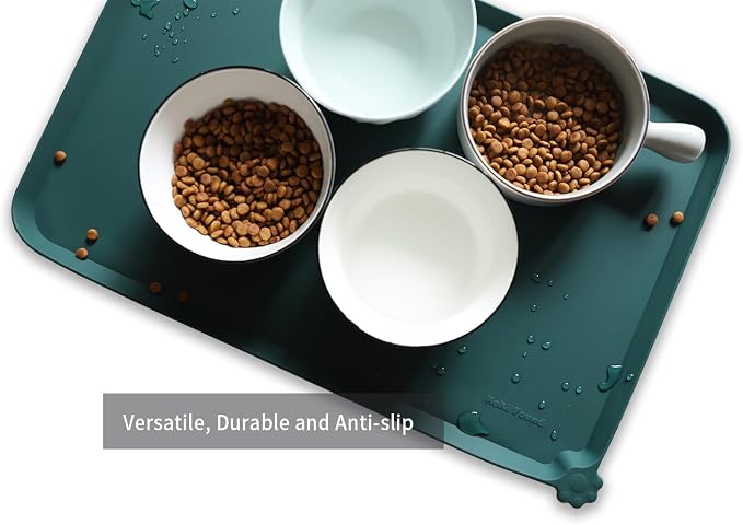 Hoki Found L Silicone Non Slip Pet Food Mats - Tray for Dogs & Cats - Waterproof Dog & Cat Bowl Mats - Suitable for Carpet - Dark Cedar