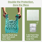 2-Ply Dog Poop Bags with Paper Towels-100 Pieces-Ultra Thick and Leakproof Pet Waste Pick-up Bags-no more warm & yuck feeling