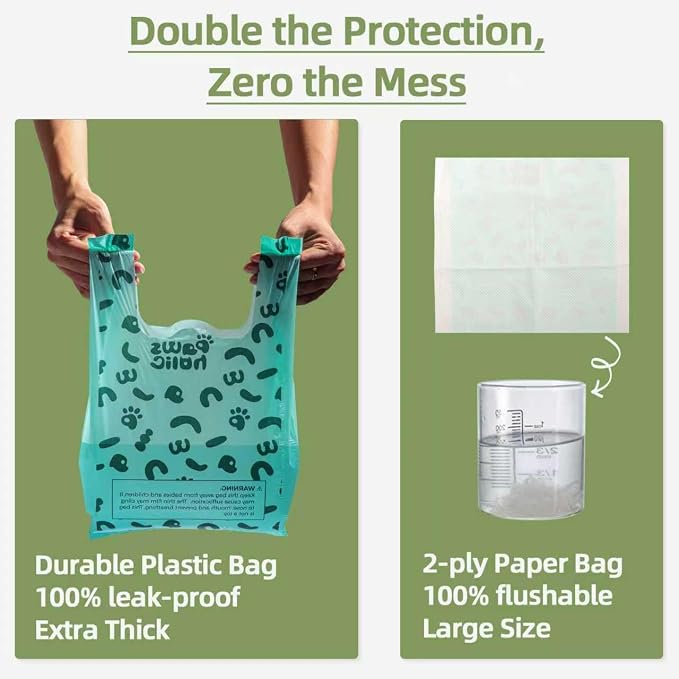 2-Ply Dog Poop Bags with Paper Towels-100 Pieces-Ultra Thick and Leakproof Pet Waste Pick-up Bags-no more warm & yuck feeling