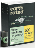 Earth Rated 3X Protect Dog Poop Bag Rolls, Odor Blocking, Unscented, 240 Ct | Leak Proof Extra Thick