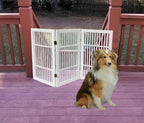Urnporium Pet Dog Gate Freestanding, Strong Durable Folding Wooden Fence, Portable Acacia Hardwood Safety Barrier for Indoor & Outdoor Use (White Pet Gate, 3 Panel 30" Tall)