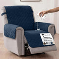 Sofa Shield 100% Waterproof Couch Cover with Patented Straps, Slip & Stain Resistant Furniture Protector, Machine Washable Sofa Slipcover for Dogs Cats Pets Kids, 28 inch Seat, Large Recliner, Navy