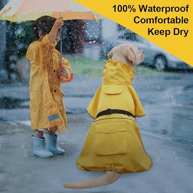 Reflective Dog Raincoat Waterproof Adjustable Dog Hooded Poncho Raincoat for Medium Large Dogs, Lightweight Pet Rain Jacket(Yellow, 5XL)