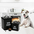Morezi Dog Food Storage Container Farmhouse Pet Food Treats Holder with Lid and Scoop, Perfect Sturdy Canister Tins for Kitchen Countertop, Shelf, Great Gift for Pet Owners, 5 lbs Capacity - Black