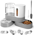 2 in 1 Automatic Gravity Cat Dog Feeder and Water Dispenser with 304 Stainless Steel Bowls, 360 Degree Rotatable Auto Food with 2 Specialized Brushes for Small Medium Pet Dog Puppy Kitten (Gray)