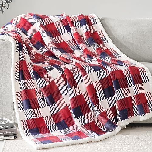 Touchat Sherpa Plaid Twin Blanket 60" X 70", Fuzzy Fluffy Soft Cozy Throw Blanket, Twin Size Plush Fleece Flannel Plush Microfiber Blanket for Couch Bed Sofa (Red Color) - Image 2