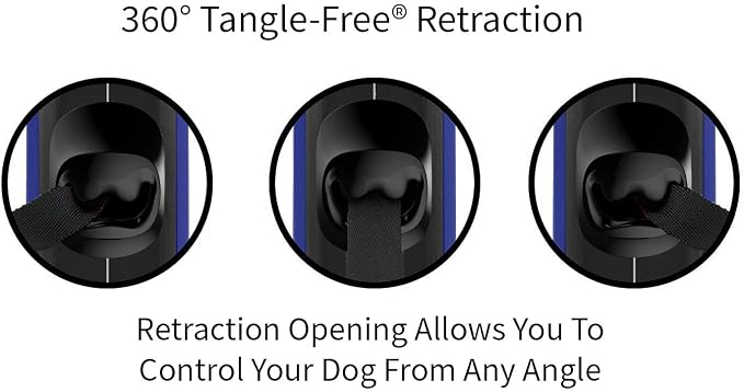 TUG Oval 360° Tangle-Free Retractable Dog Leash with Integrated Waste Bag Dispenser (Large, Blue)