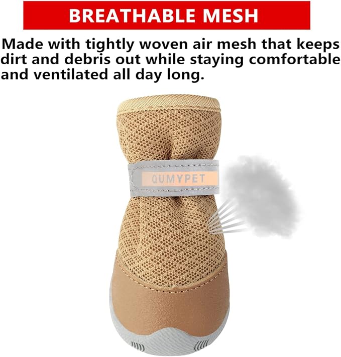 QUMY Dog Shoes for Small Dogs Hot Pavement Puppy Dog Boots & Paw Protectors | Small Medium Dog Summer Shoes, Soft Anti-Slip Rubber Sole, Mesh Breathable Dog Booties for Hardfloors, Walking Running Khaki