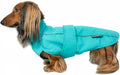 DJANGO Dog Jacket & Raincoat – Lightweight Water-Resistant Coat for Small, Medium & Long Dogs Like Dachshunds – Reflective, Adjustable Fit, Harness-Compatible & Easy-Access Harness Hole - Blue, Large