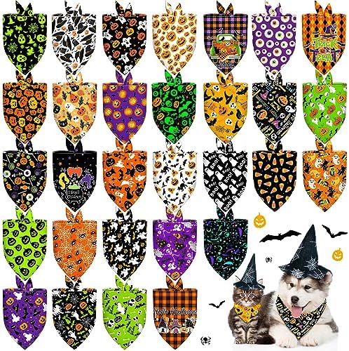 30 Pcs Halloween Dog Bandanas Bulk Adjustable Dog Scarves Bibs Pumpkin Bat Ghost Puppy Bandanas Pet Neckerchief Washable Holiday Halloween Bandanas for Small Medium Large Dog Pet Grooming Accessories by Piklodo