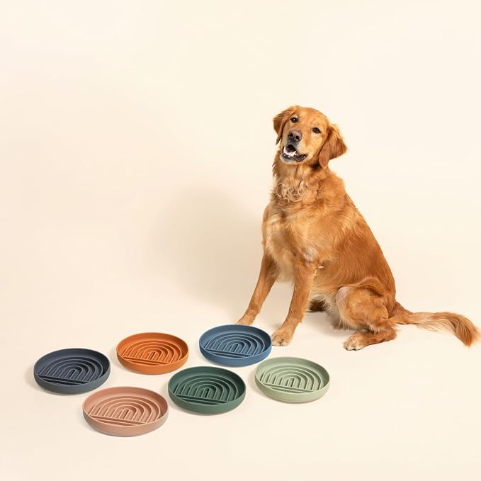 Slow Feeder Dog Bowls - Large Size Silicone Slow Eating Dog Bowl for Puppies & Dogs with Suction Cup -Dishwasher-Safe,Lick Mat Design,Reduces Gulping,for All Breeds,9.5”x1.5”-Terracotta