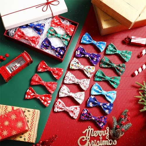 Sanwuta 60 Pieces Christmas Collar Dog Bow Ties Bulk Christmas Pet Bows Collar Attachment with Elastic Bands Holiday Dog Cat Collar Accessories - Image 5