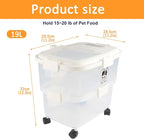 Rolling Dog Food Storage Container 20lb,Airtight Pet Food Container,Plastic Dog Food Bin with Pet Food Scoop,Dry Dog Cat Food Storage,Height Adjustable