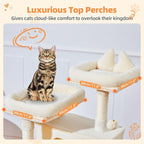 Taoqimiao Sturdy Cat Tree, 58In Cat Tower for Indoor Cats Large Adult | Spacious Cat Condo, 2 Cute Perches, Metal Frame Cozy Hammock, 1 Scratch Board, 8 Natural Sisal Posts, Basket, Beige, MS026M