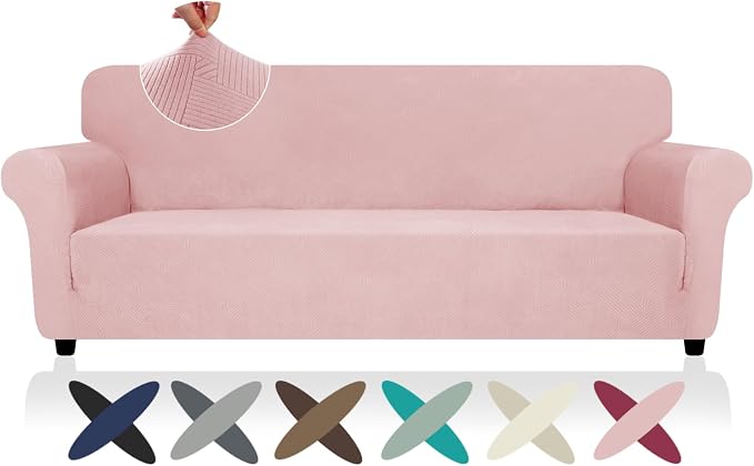 ZNSAYOTX Oversized Super Stretch Couch Cover (92"-115"), New Striped Sofa Covers Comfortable & Durable, Dog Cat Pets Friendly Extra Large Spandex Sofa Slipcovers (Rose, XL Sofa)