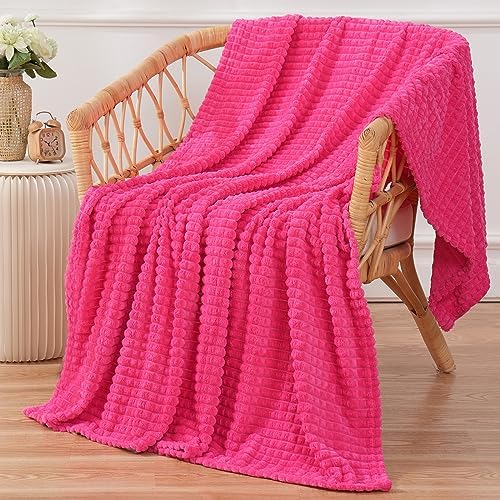 Puncuntex Fleece Throw Blanket Hot Pink 50"×60" with Square Grid Design - Image 2