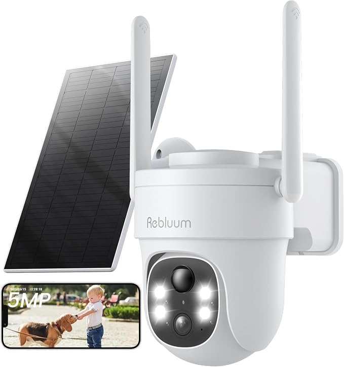 3K/5MP Solar Security Cameras Wireless Outdoor, 360°PTZ Camera | Color Night Vision, PIR+AI Motion Detection, Spotlights Alarm, IP66 Waterproof, 2 Way Audio, Wifi6, Work with Alexa/Google