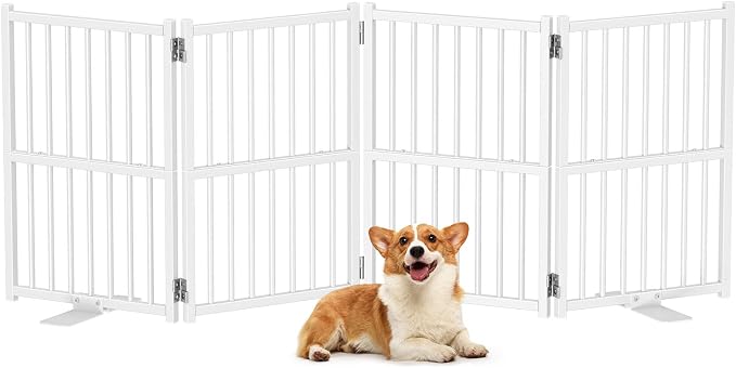 Snughome Dog Gate Indoor, 23.62" H Freestanding Short Dog Door Gates with Support Feet, Expands Up to 63.78’’ Wide Foldable Pet Gates for Doorways, 4 Panel Folding Pet Door Pet Fence for Puppy, White